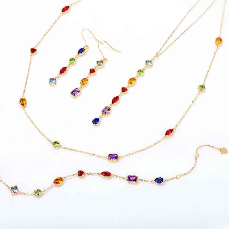 

9k Gold Plated 925 Sterling Silver Royal Various Shape and Colors Ruby/ Sapphire /emerald/ Topaz Zircon Jewelry Set