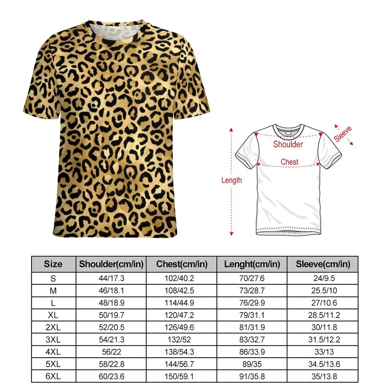 Summer T Shirt Cheetah Animal Trendy T-Shirts Black Gold Leopard Print Stylish Street Style Retro Tees Men Short Sleeve Clothing