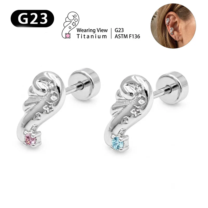 Titanium Earring Popular Wing Star Design Angel Comfortable Women Adult Unisex Sophisticated Artistic Trendy Glossy Stud Jewelry