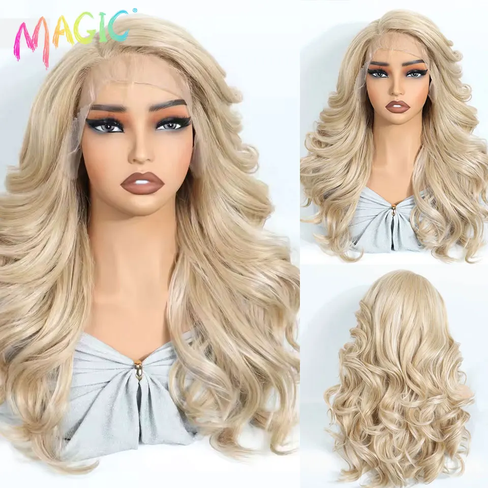 

Magic Synthetic Lace Front Wigs For Women Body Wave Lace Wig 22 inches Natural Ombre Chocolate Brown Blonde Wigs Cosplay Wig