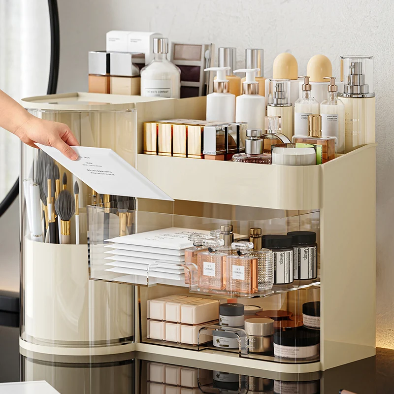 

Пылезащитный стеллаж для хранения ящика, ящик для хранения косметики, настольный туалетный столик, большая емкость, средства по уходу за кожей, лосьон для губной помады