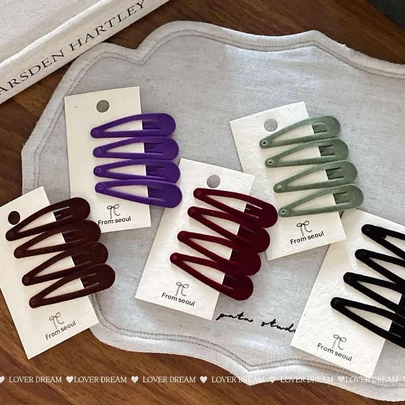 4-Pack Korean Style Flocked Teardrop Hair Clips Vintage Velvet Barrettes for Women Autumn Winter New Fashion Hair Accessories