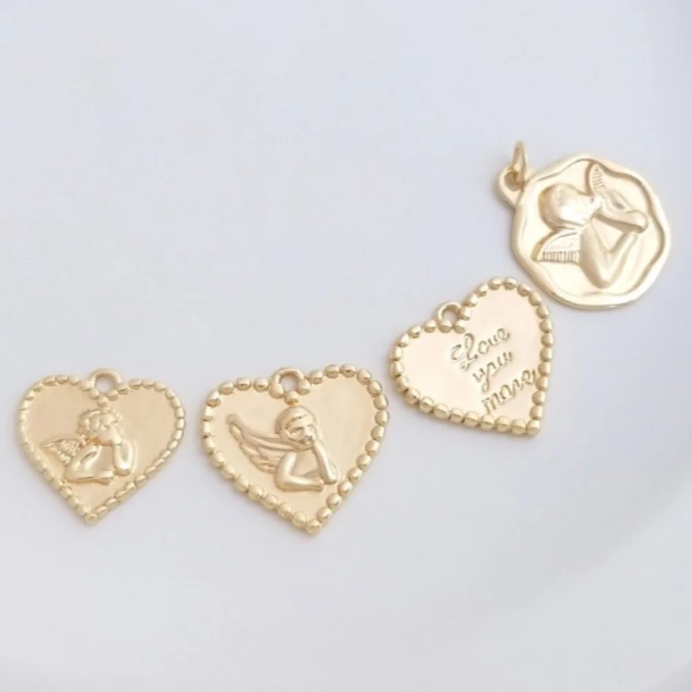 

1Pcs Copper Charms 14K Gold Color Angel Peach Heart Pendant Love Angel Hang Tag DIY Handmade Bracelet Necklace Jewelry Pendant