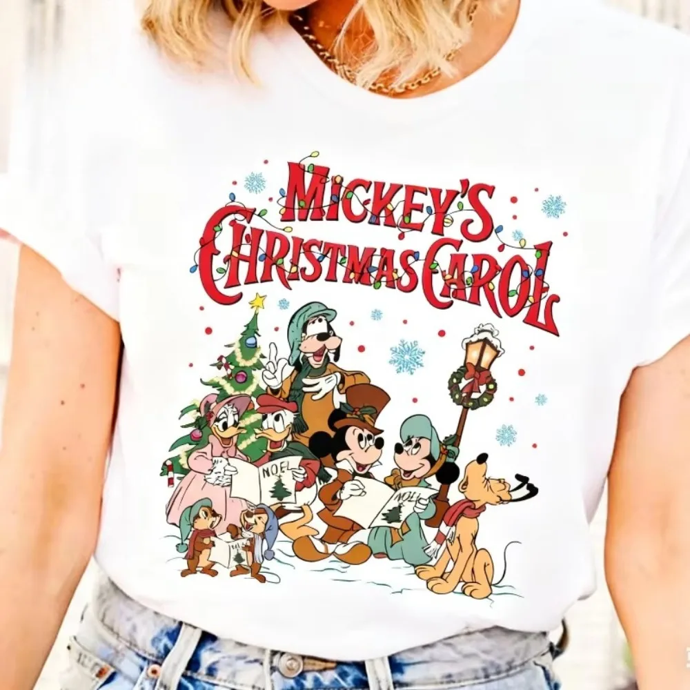 ดิสนีย์ 2026 คริสต์มาส ดิสนีย์ มิกกี้เมาส์ ตัวละครการ์ตูน เสื้อยืดพิมพ์ลายกราฟิก แฟชั่นง่ายๆ ไซส์พลัส แขนสั้น