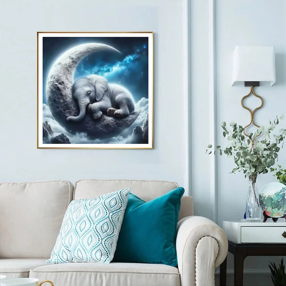 Huacan Elephant Diamond Mosaic Animal Rhinestones Full 5d Diy Diamond Painting Moon Home Decorative Rhinestone Pictures