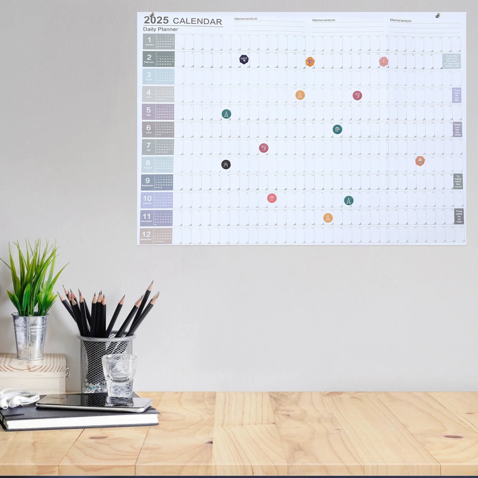2025 Wall Calendar Yearly Planning Month Large English Practical Schedule Wall-mounted Simple Office