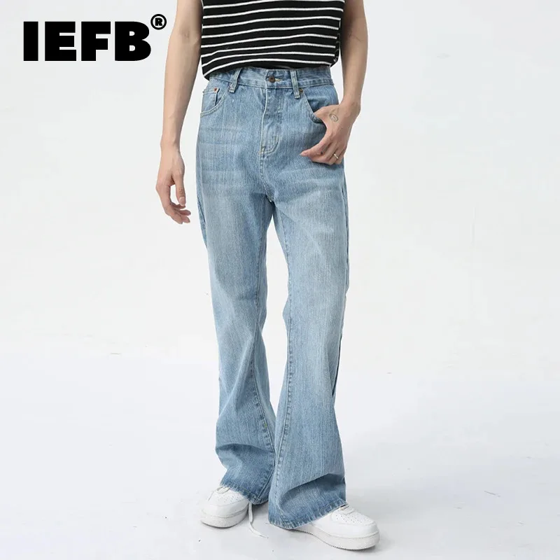 

IEFB Men's Jeans High Street Bell-bottoms Mid-rise Light Color Mopping Trousers Korean Style Male Denim Pants 2024 New 9C5706