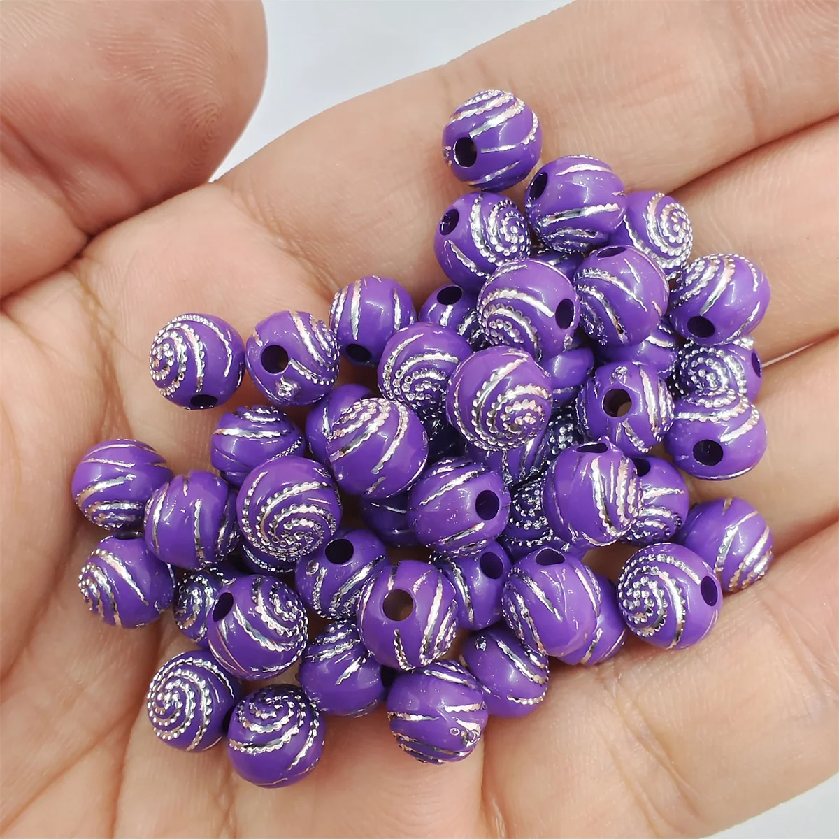 Multicolor espiral redonda solta pérolas para fazer jóias, DIY pingente, colar, chaveiro, material de moda, atacado, 8mm, 50pcs