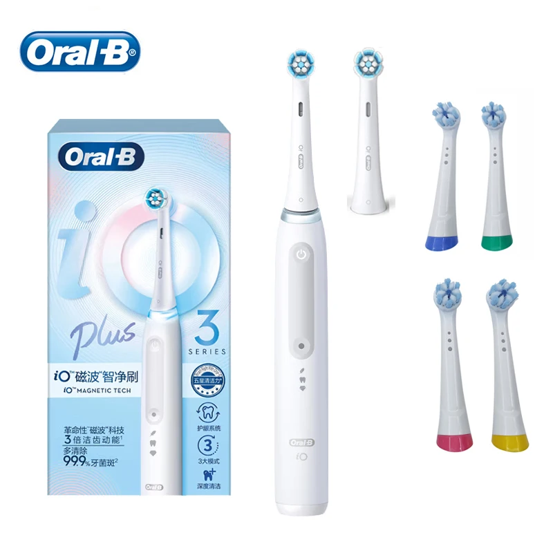 Cepillo de dientes eléctrico Oral B iO Serie 3, edición limitada con 2 cabezales, limpieza definitiva con Sensor de presión recargable