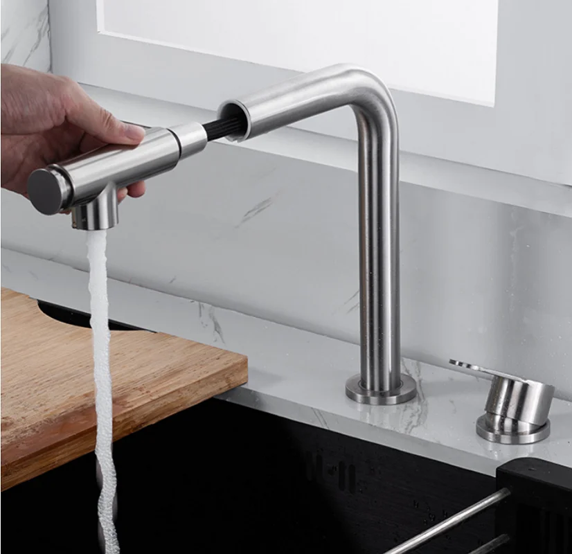 

Kitchen Faucet Pull Out Sprayer Hidden Lifting Faucet Telescopic Sink Tap 360 Swivel Cold Hot Water Mixer Tap Double Hole Split