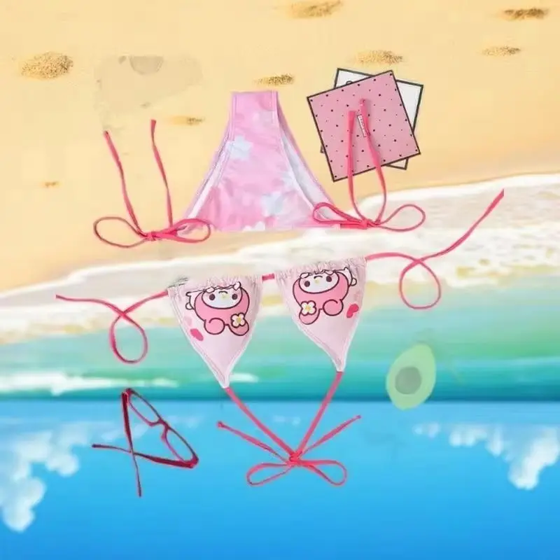 

Gradient Cute Cartoon Print Sexy Backless Girl Tight Fitting Y2k Bikini Sets European and American Cartoon Anime Split SwimsuitK