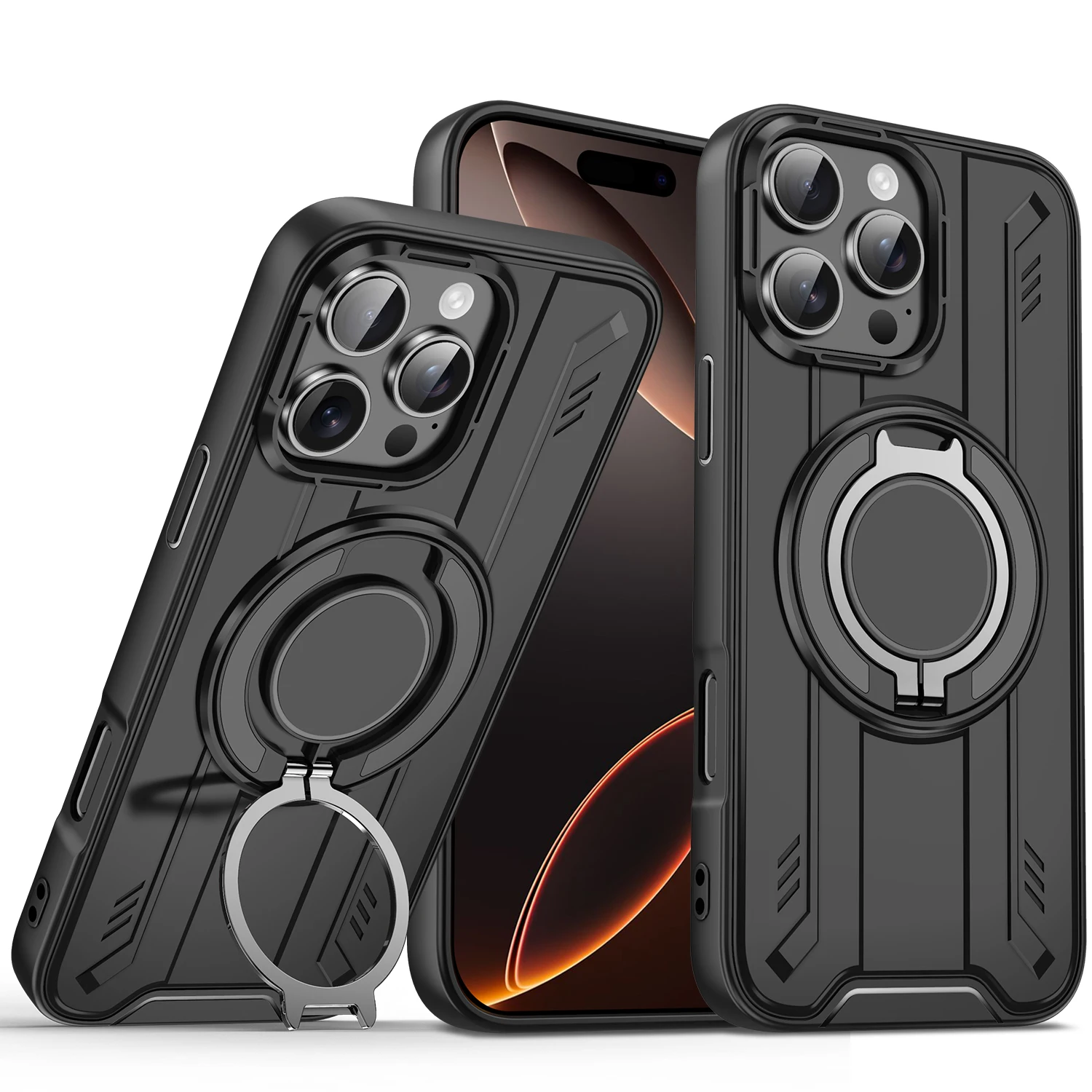 

360° Metal Ring Stand Magnetic Case For iPhone 11 12 13 14 15 Plus 16 Pro Max 16e Magsafe Wireless Charging Armor Back Cover