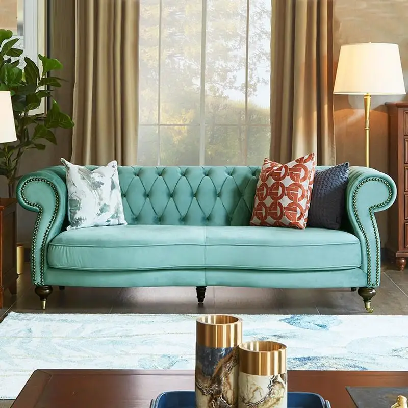 American country fabric buckle sofa combination small apartment living room simple modern velvet retro designer sofa