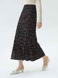 FSLE Two Color Elegant Style Trumpet Floral Print Long Skirt 2024 Winter New Design Casual Long Skirt Office Lady 24FS14612