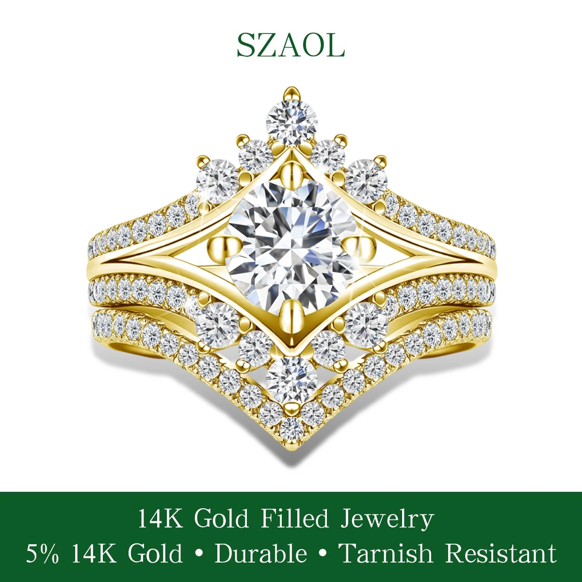 Luxury 2Pcs 1/20 14K Gold Filled 2ct Moissanite Stackable Bridal Set Ring For Fiancee Wedding Accessories Party Statement Gifts