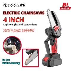 4 Inch Brushless Mini Electric Saw 20000RPM Portable Chainsaw Rechargeable Garden Pruning Power Tool for Makita 18V Battery