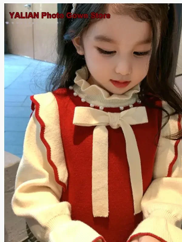 Girls Princess Dress Kids 2025 Autumn Winter Stylish Festive Knit Dress