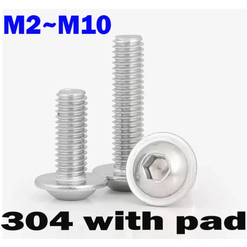 M2~M10 304 Stainless Steel Hexagon Socket Head Machine Screwswith Washer 3mm~80mm