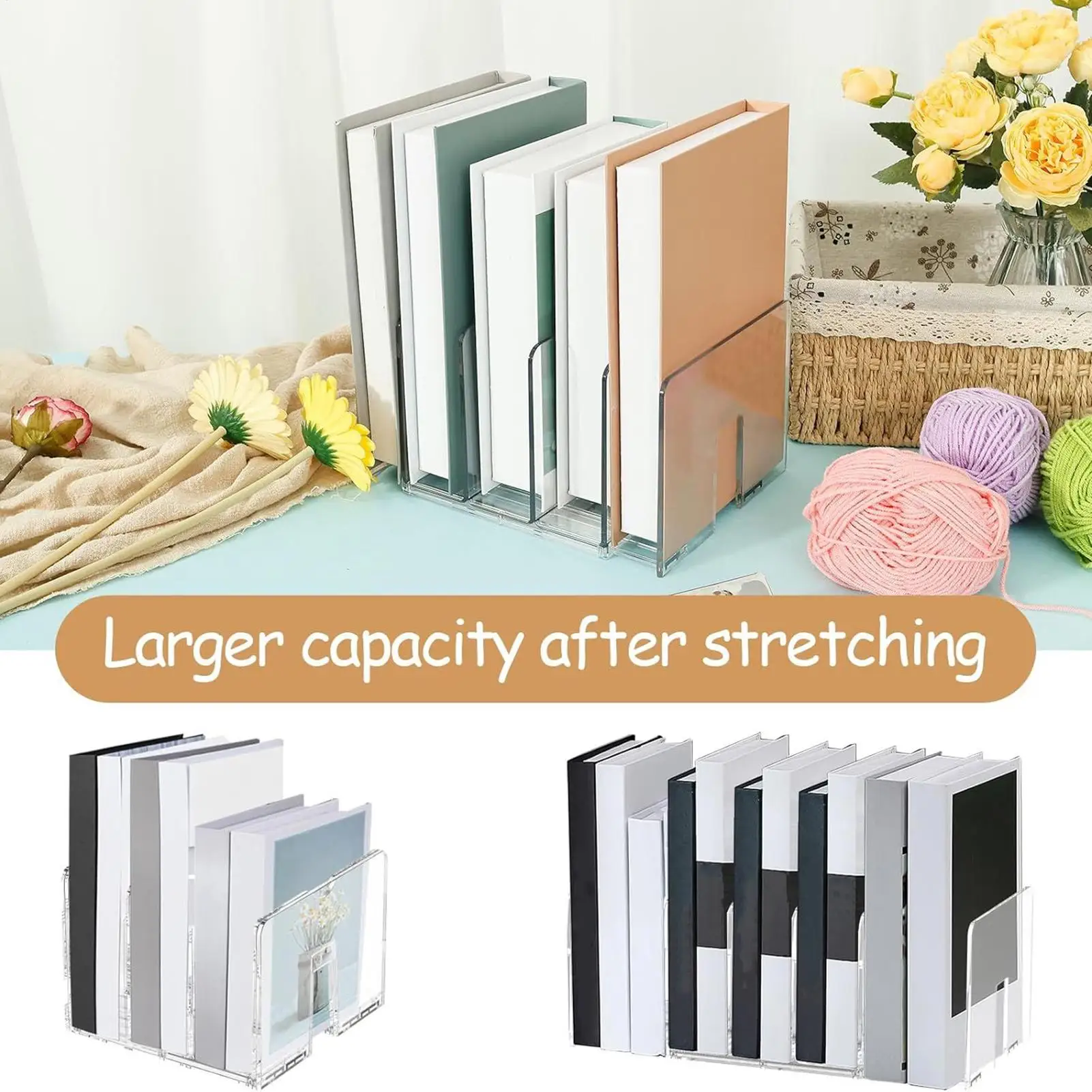 Desk File Organizer Expandable Holder Desk Folder Organizer 2 Pieces 5-Section Rack Organization And Storage For Letter Paper