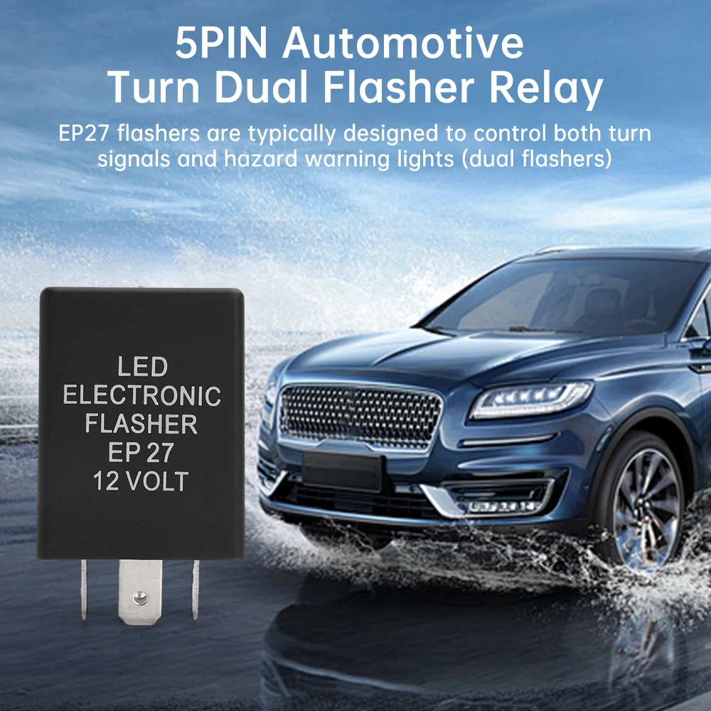 

DC12V Автомобильное светодиодное реле указателя поворота EP27 5-контактное автомобильное реле указателя поворота с двойной вспышкой, 150 Вт, нормальное открытое