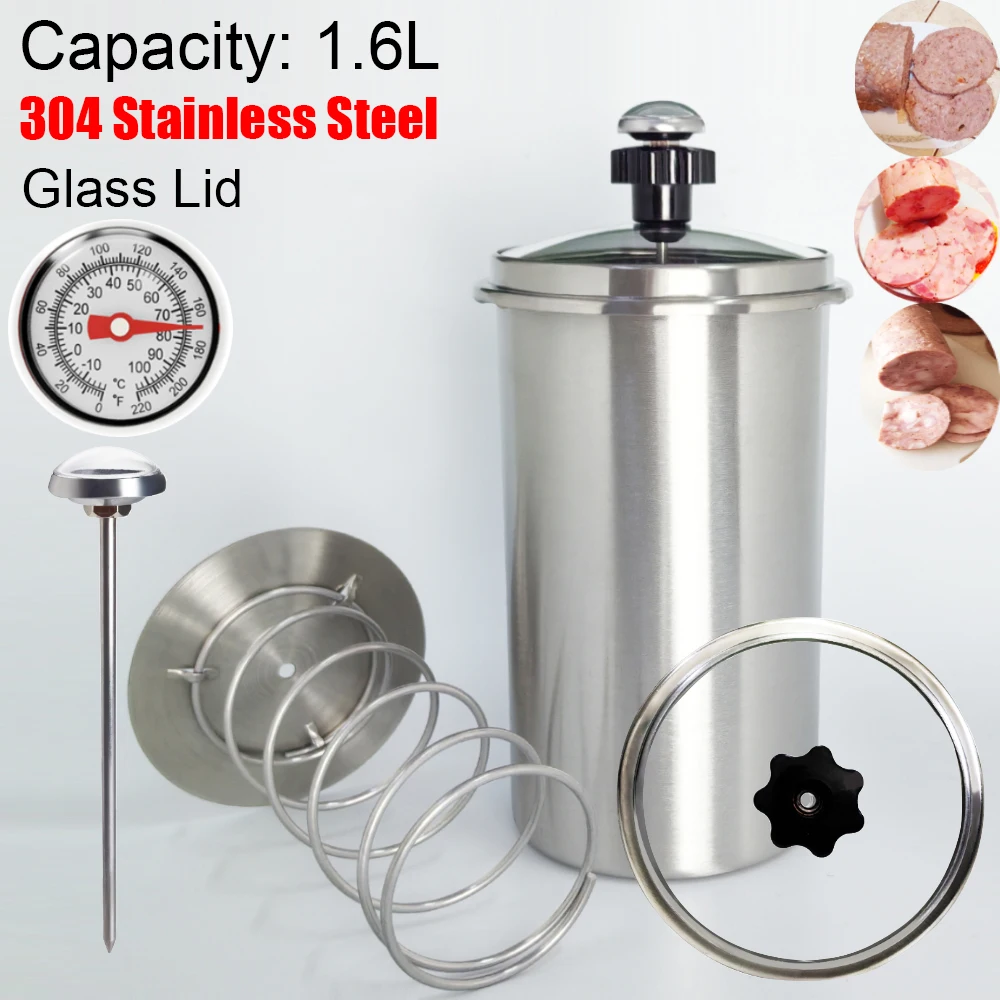 304 Stainless Steel Ham Press Maker Machine With Thermometer, Glass Lid Steamed Meat Bucket Meat Poultry Kitchen Cooking Tools