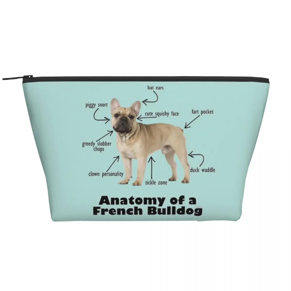 Kawaii Anatomy Of A French Bulldog Travel Toiletry Bag Women Frenchie Dog Lover Cosmetic Makeup Bag Beauty Storage Dopp Kit