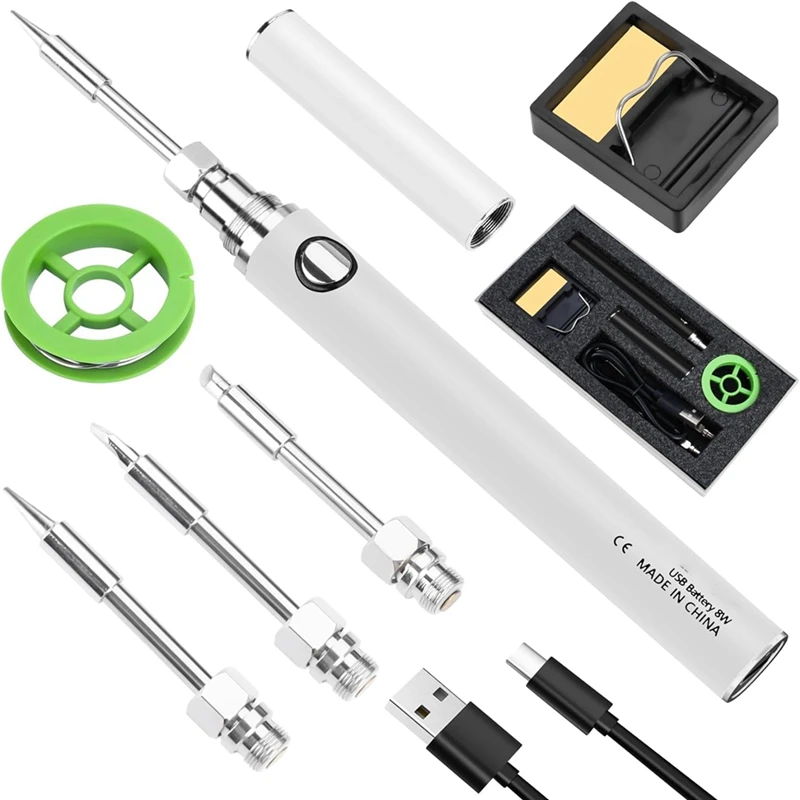 

Cordless Soldering Iron Kit Cordless Soldering Iron Built-In 1100Mah Battery, 3 Temperature Adjustment Settings Durable White