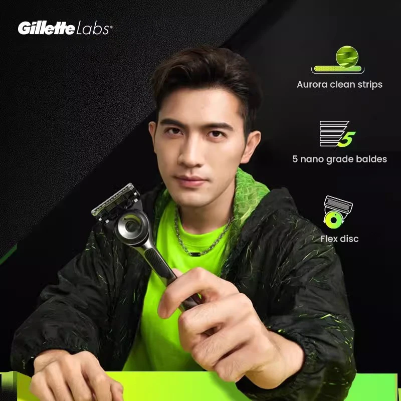 Gillette Labs Razor Aurora Series Flexdisc Manual keselamatan alat cukur mesin cukur 2pcs 5 lapisan isi ulang pisau dengan Stan magnetis