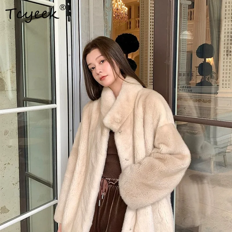 

Tcyeek Real Whole Mink Fur Coat Woman Winter Clothes Stand Collar Womens Coats Natural Mink Warm Jacket Fashion Пальто Женское