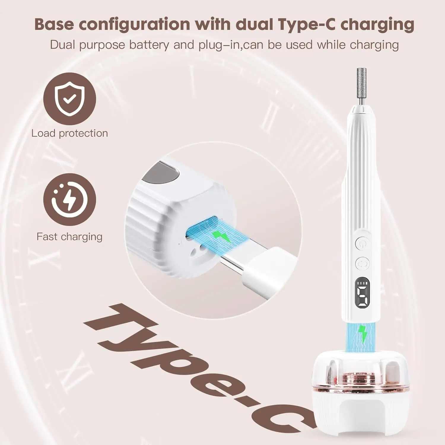 مبرد أظافر كهربائي لاسلكي مع مصباح، مجموعة ملفات إلكترونية احترافية لأظافر جل الأكريليك - مستلزمات مانيكير وباديكير