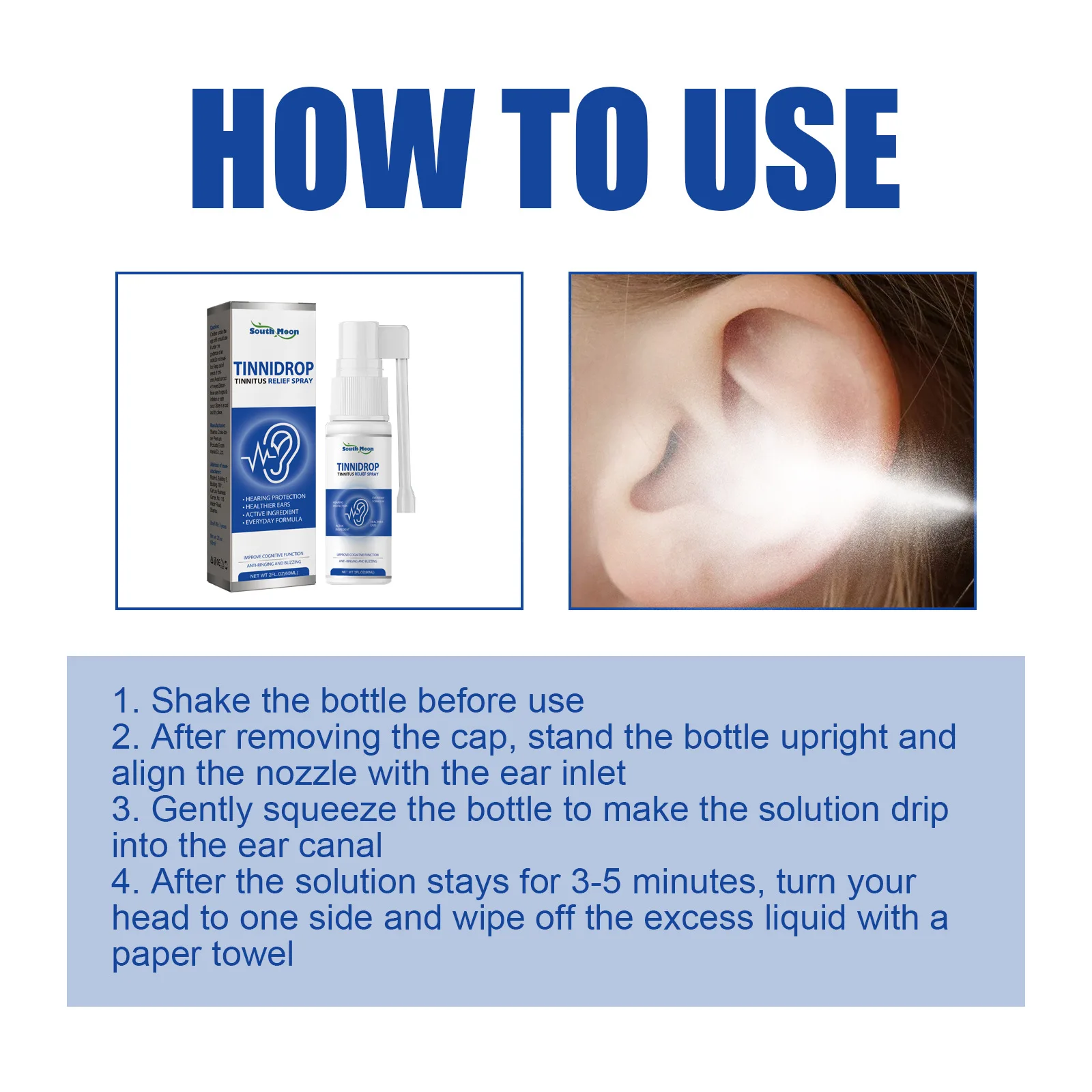 60ml Tinnitus Relief Spray Clean Ear Canal Blockage Improve Listening Tinnitus Deafness Sore Relief Ear Cleaning Liquid