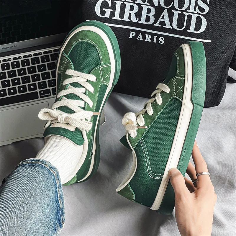 Summer Skate Men Casual Shoes Breathable Lace-up Wear Resistant Green Korean Version Trend Brand Sail Cloth Harbor Wind Students