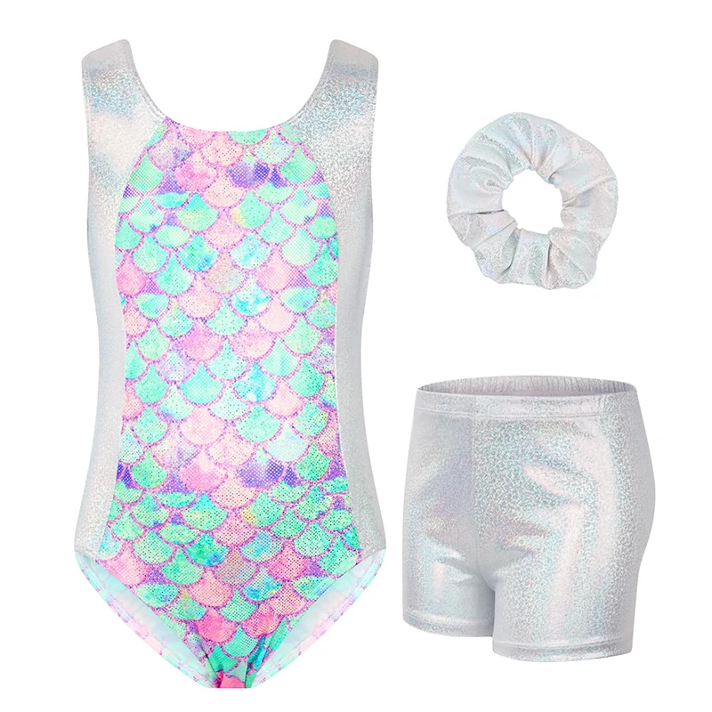 

Girls Gymnastics Leotards, Glitter Ballet Dance Unitards Biketards Activewear with Short & Hairband for Kids 3-12 Years