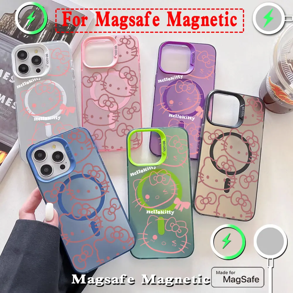 Cartoon Hellos Kittys Magsafe Magnetic Case for Samsung S25 S24 S23 S22 S21 S20 FE Plus Ultra 5G Soft Silver Plated Cover