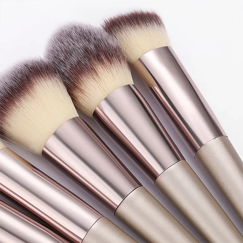 Champagne Color Makeup Brush for Women Face Basic Foundation Flame Cone Powder Flat Head Makeup Brush Tools Cosmetic Brush Set