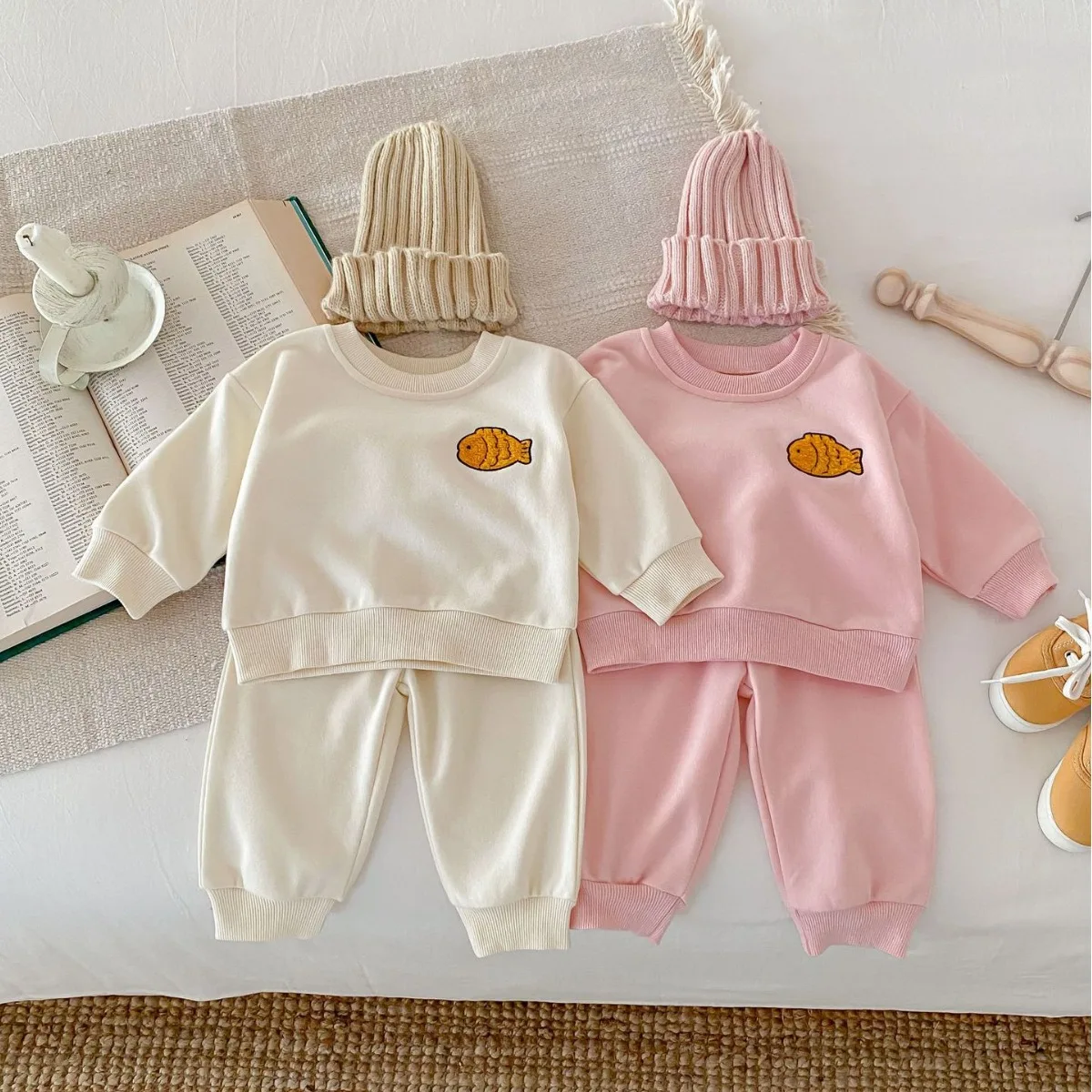 

2024 Autumn New in Kids Baby Cute Clothes Set 2pcs Infant Embroidery Fish Top Sweatshirt + Harem Pants Children Toddler 3M-4Y