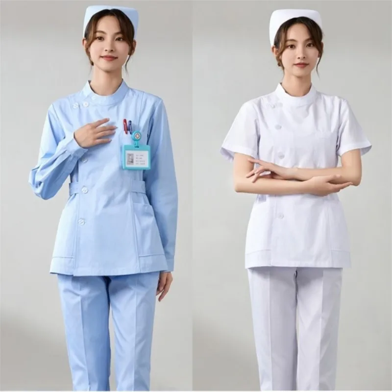 New Nurse Uniform Women's Short Sleeved Winter Short Split Suit Long Sleeved Blue Hospital Nursing Home Worker Work Uniform