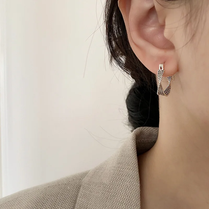 VENTFILLE Vintage Punk 925 Stamp Earrings for Women Girl Creative Twist Winding Geometric Handmade Party Silver Color Jewelry