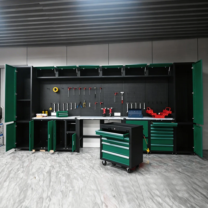 a forCustomizable  Green Modular Cold Rolled Steel Tool Cabinet with Pegboard and 300kg Load Capacity for Industrial Workshops
