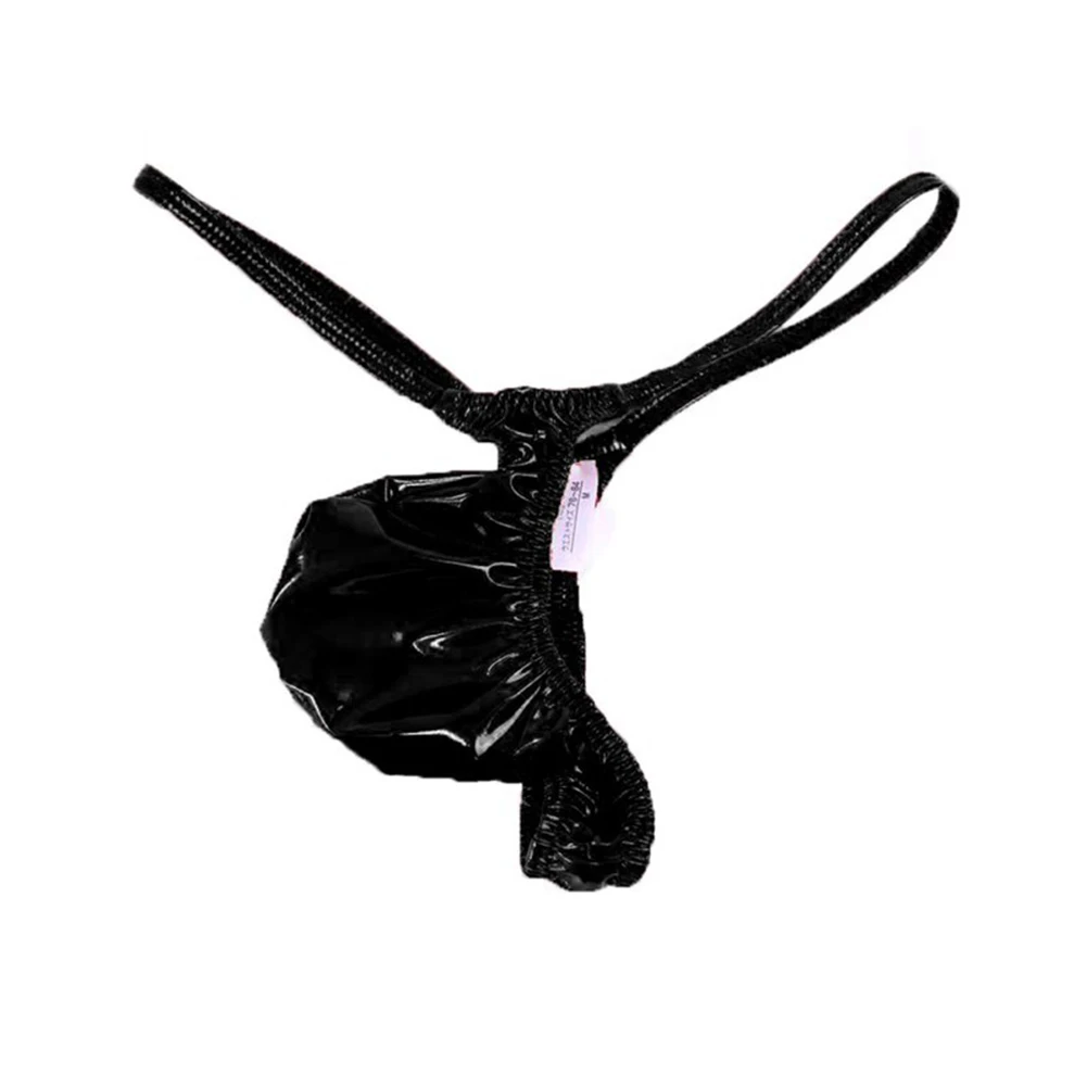 Men Shiny Thong Faux Leather Underwear Low-rise Pouch Bag Sleeve Sexy Thong T-back Panties Lingerie Мужские Стринги