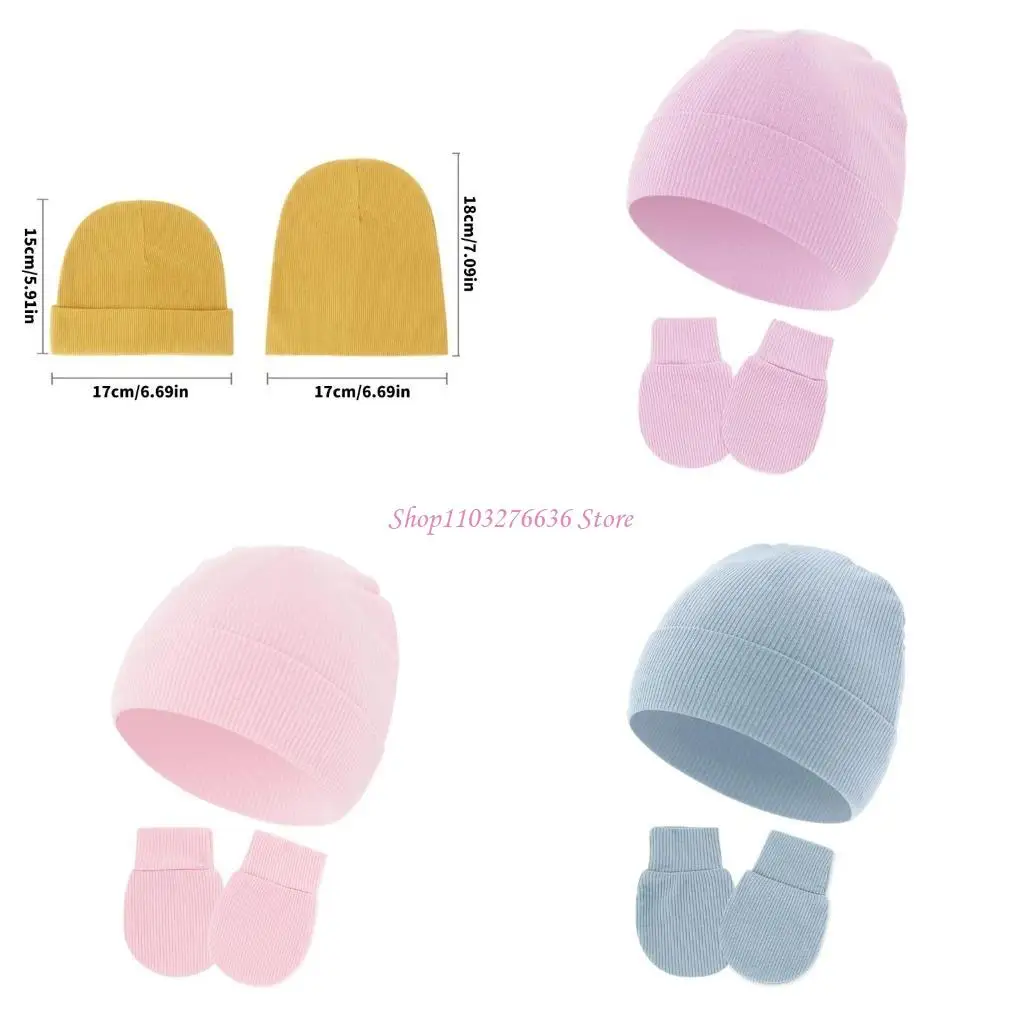 

R6FD 2PCS/SET BABY HOSTAPE HAP Комфортная эластичные новорожденные плодные кепки с перчатками