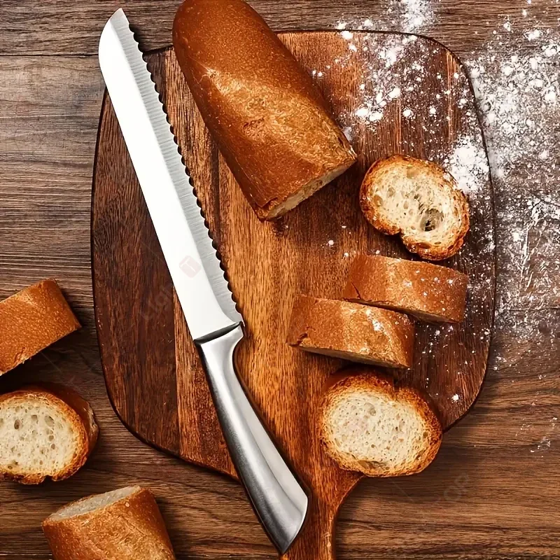 Stainless Steel 8 Inches Bread Knife Kitchen Serrated Bread Slice Knife Cheese Toast Slicing Knife for Cooking Baking Tool