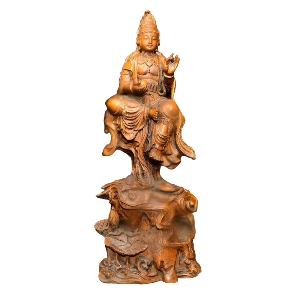 Pièce de décoration en bois sculpté à la main, Statue de Guanyin en bois, Sculpture, Figurine de Bodhisattva, Compassion spirituelle, miséricorde, avantageux de la paix