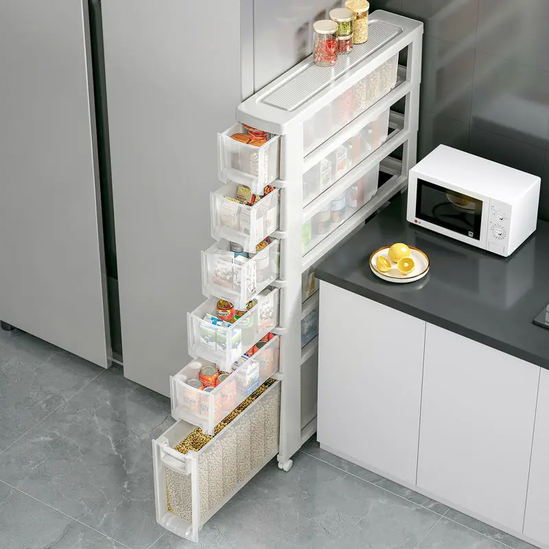 Drawer type kitchen multifunctional narrow slit storage cabinet， ultra-narrow gap cabinet storage cabinet