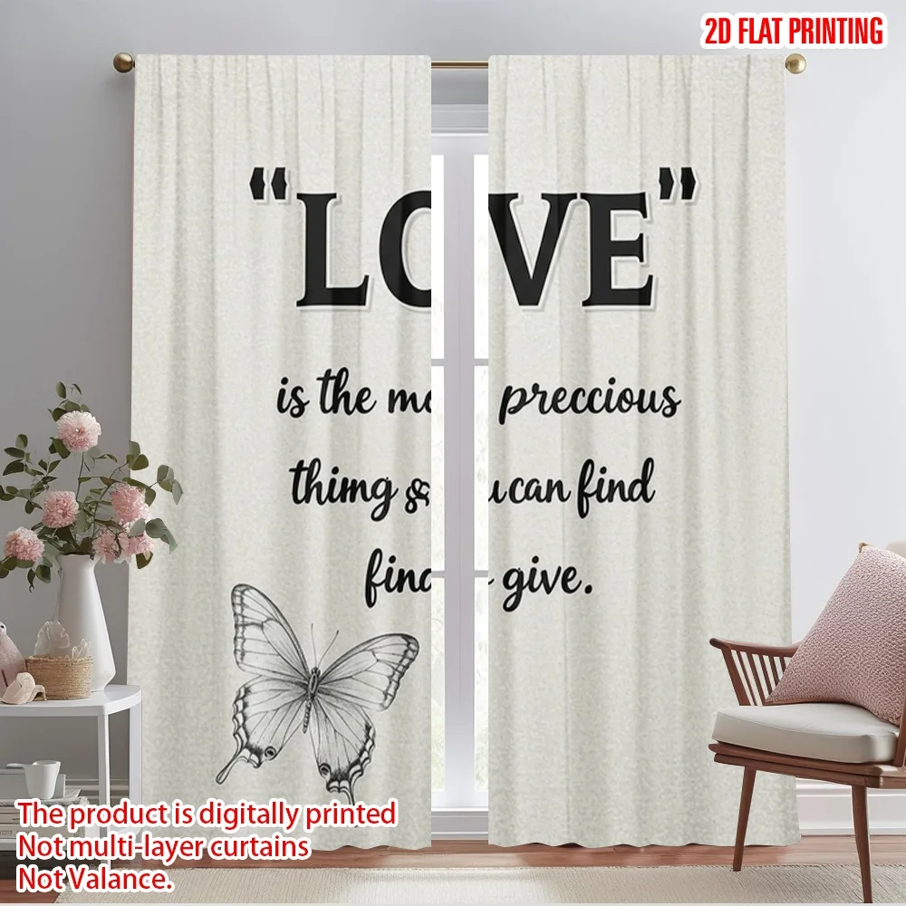 

2pcs 2D flat printing Window Drapes Love Butterfly Wall 100% Polyester Without Electricity Party Decorations for Home Wall Yard