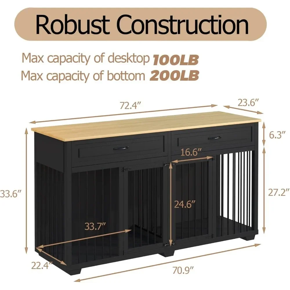 Dog Crate, Wooden Kennel with Removable Divider, Dog House TV Entertaiment Center for Small Medium Large X-Large Pet, Dog Crate