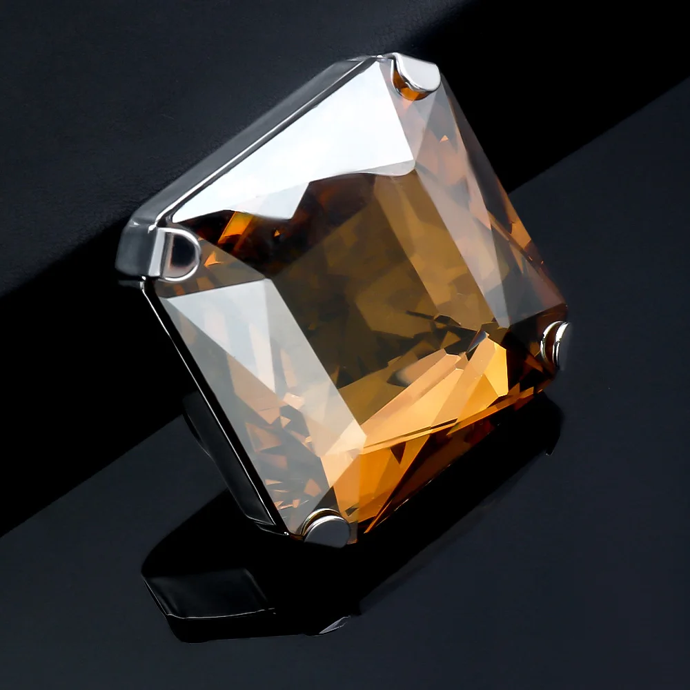 Stone Fans Giant Square Crystal Ring Statement AB Color Jewelry Champagne Ring Exaggerated Large Finger Jewelry for Women