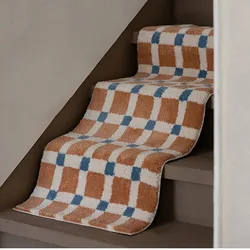 Long Grid Fluffy Imitation Cashmere Rug Soft Short Plush Non-slip Floor Mat Entrance Bedroom Girl's Bedside Floor Blanket