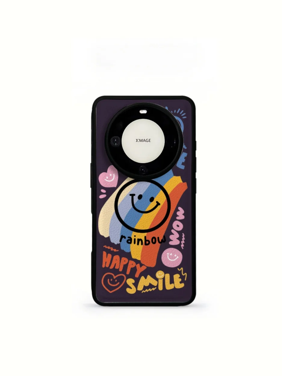 

QX Rainbow Patterned Leather Phone Case for Mate60 pro Women's Style Cute Protective Anti-Fall Eco-Friendly