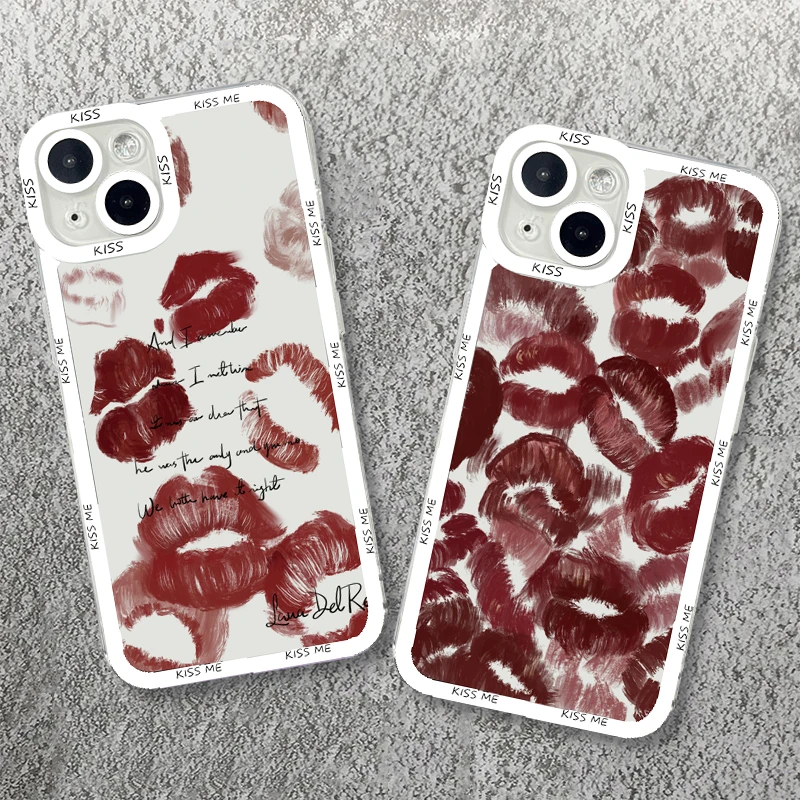 For Xiaomi Redmi Note 13 12 Pro Plus 5G 12S 11S 11 10S 10 Cases Sexy Girl Red Lips Soft Clear Phone Covers For Redmi 12 13C Case